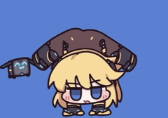 アニメ,女の子,金髪,チビキャラ,可愛い,ジャンプ,ロボットアーム,青背景