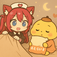 看護師,猫耳,キャラクター,ぬいぐるみ,おとらいま,夜,月,ハート