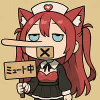猫耳,メイド,赤髪,アニメ風,無表情,長い鼻,ミュート中,看板,コスプレ,文字入り