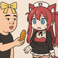 看護師,アニメ風,ギャグ,猫耳,リボン,ナース服,驚き顔,コメディ