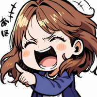 女性,茶髪,笑顔,指差し,あほ,チビキャラ,漫画風,ツインテール,セリフ入り