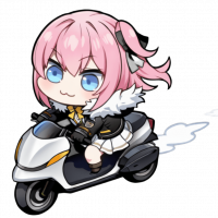アニメ,女の子,ピンク髪,バイク,デフォルメ,青い目,制服,可愛い