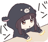 アニメキャラクター,クマパーカー,驚き,バンバン
