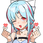 アニメキャラ,ハートポーズ,ウィンク,水色髪,赤い目