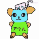 キャラクター,犬,アウル,かわいい,青い顔,緑の服