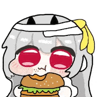 キャラクター,ハンバーガー,食べる,アニメスタイル,女性