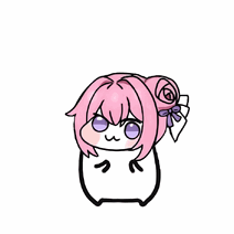 キャラクター,ピンク髪,デフォルメ,丸い,可愛いキャラクター,リボン,ローズ,紫目