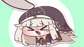 アニメ風,シスター,デフォルメ,かわいい,撫でられる,ぷにキャラ,笑顔,帽子,白髪